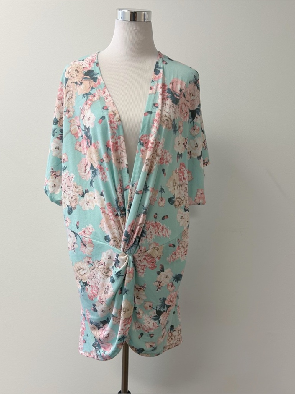 ANDTHEWHY Floral Twist Front Swim Cover Up Kimono Beach Dress Size Large